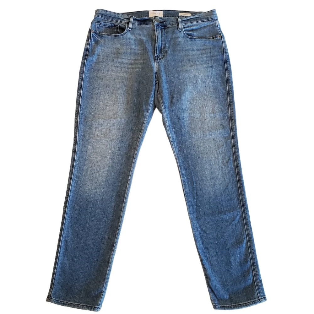 Frame Women's Jeans Le Garcon Boyfriend Mid Rise Med Blue Ankle Size 32 (34x29)